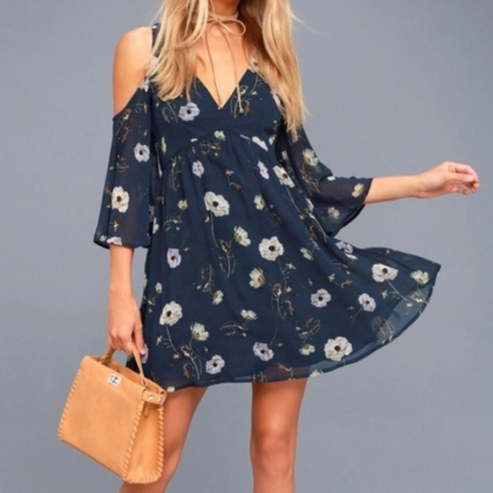 BB Dakota | Rylie Imperial Blue Floral Cold Shoulder Dress